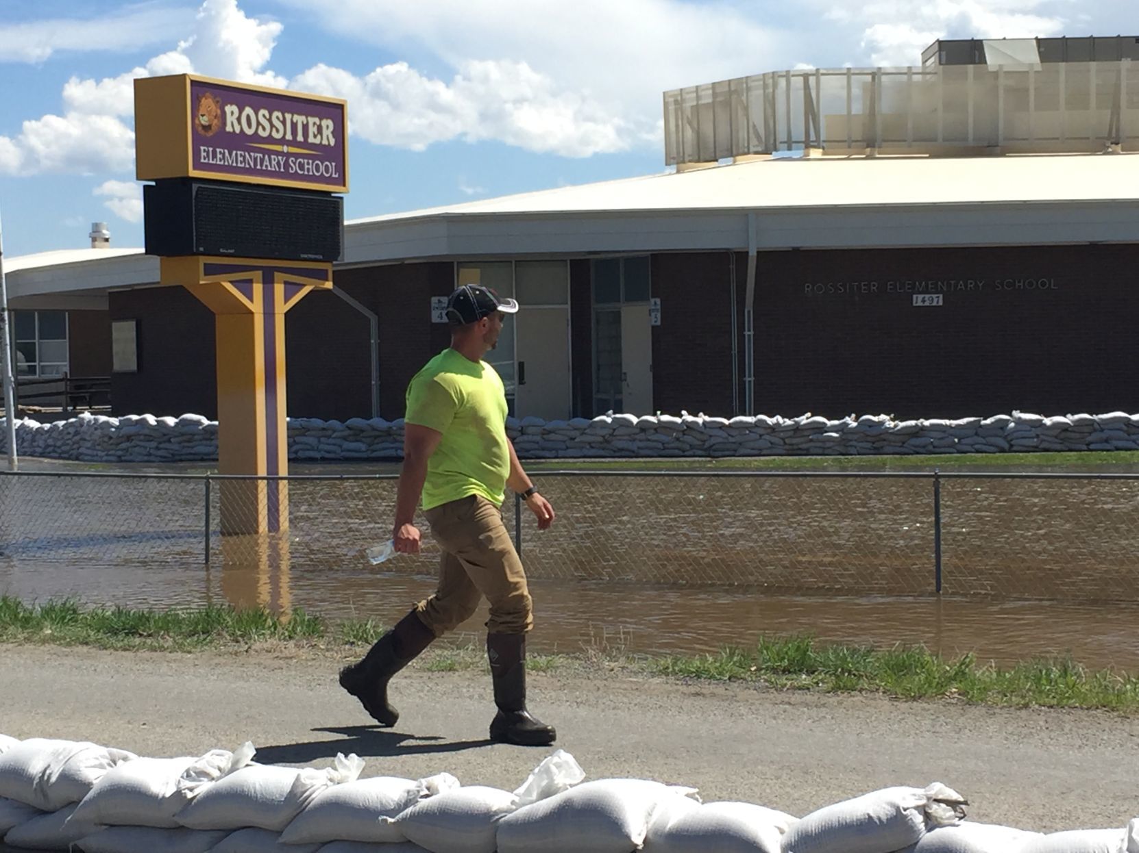 Floodwaters rise near Rossiter Elementary School